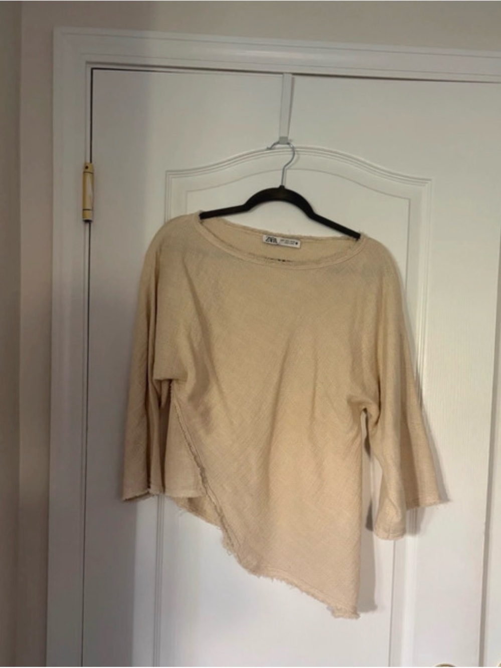 Zara Knit Linen Like Lagenlook Beige Asymmetrical Top Small